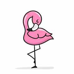 可爱的卡通火烈鸟站腿有趣的粉红色的火烈鸟睡觉