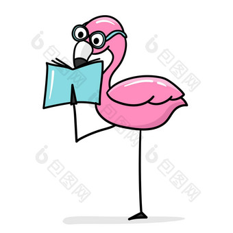粉红色的火烈鸟动物园字符穿眼镜阅<strong>读书卡</strong>通向量