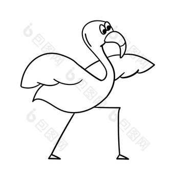 可爱的卡通火烈鸟瑜伽构成字符鸟向量插图大纲
