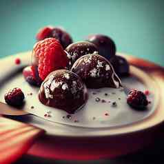 现实的插图冰奶油板树莓巧克力