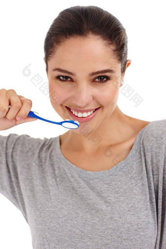 住<strong>健康</strong>的好牙科<strong>卫生</strong>年轻的女人刷牙牙齿