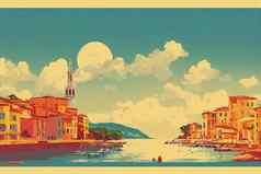 复古的旅行海报圣特罗佩法国城市地中海