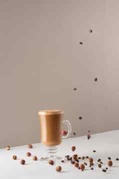 玻璃卡布奇诺咖啡香泡沫下降榛子烤咖啡豆子热拿铁卡布奇诺咖啡玻璃杯有创意的设计咖啡馆餐厅杯咖啡