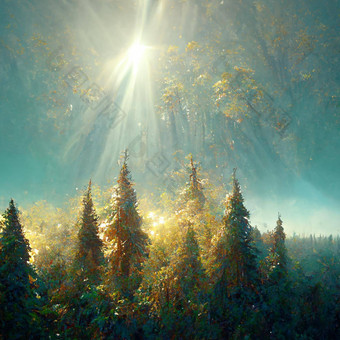 美丽的阳光明媚的早....魔法森林森林早....<strong>雾</strong>太阳树阴<strong>霾</strong>光发光的<strong>雾</strong>树