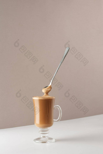 玻璃杯<strong>卡布奇诺咖啡</strong>香泡沫勺子杯<strong>卡布奇诺咖啡</strong>拿铁<strong>咖啡</strong>牛奶有创意的设计<strong>咖啡</strong>馆餐厅杯<strong>咖啡</strong>