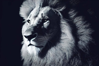 肖像狮子特写镜头野生狮子脸黑色的背景