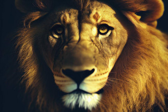 肖像狮子特写镜头野生狮子脸黑色的背景