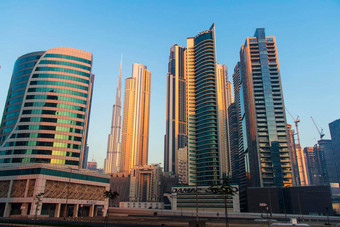 迪拜阿联酋早....小时业务湾区马拉西开车迪拜塔哈利法塔最高的建筑世界场景户外