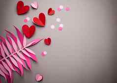 红色的心减少纸粉红色的背景纸工艺折纸风格浪漫的情人节一天背景爱概念大小红色的心前视图纸艺术设计