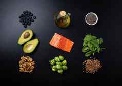 健康的食物成分丰富的ω高脂肪的酸黑色的背景
