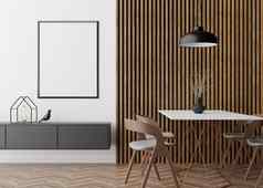 空垂直图片框架白色墙现代餐厅房间模拟室内极简主义当代风格免费的空间复制空间图片餐厅表格椅子灯呈现