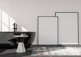 空垂直图片帧现代浴室模拟室内当代风格免费的空间图片海报浴表格地毯呈现