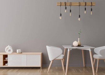 空灰色的墙现代生活房间模拟室内当代斯堪的那维亚风格免费的复制空间图片海报文本设计控制台表格椅子灯呈现