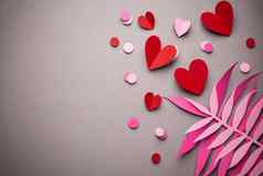 红色的心减少纸粉红色的背景纸工艺折纸风格浪漫的情人节一天背景爱概念大小红色的心前视图纸艺术设计