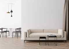 空白色墙现代生活房间模拟室内当代风格免费的复制空间图片海报文本设计沙发表格椅子呈现