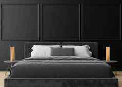 空黑色的墙现代舒适的卧室模拟室内极简主义当代风格免费的空间复制空间图片文本设计床上灯呈现