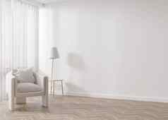 房间木条镶花之地板地板上白色墙空空间扶手椅表格模拟室内免费的复制空间家具图片装饰对象呈现