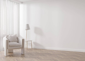 房间木条镶花之地板地板上白色墙空空间扶手椅表格模拟室内免费的复制空间<strong>家具图片</strong>装饰对象呈现