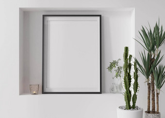 空垂直图片框架白色墙现代生活房间模拟室内当代斯堪的那维亚风格免费的复制空间图片植物蜡烛关闭呈现