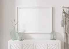 空水平图片框架白色墙现代生活房间模拟室内极简主义当代风格免费的空间图片控制台干草花瓶流苏花边呈现