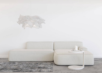 空白色墙<strong>现代</strong>生活房间模拟室内当代风格免费的复制空间图片文本设计沙发<strong>地毯</strong>表格灯呈现