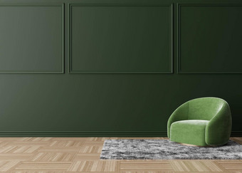 房间木条镶花之地板地板上绿色墙空空间扶手椅灰色地毯模拟室内免费的复制空间家具图片装饰对象呈现