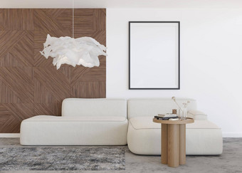 空垂直图片框架白色墙<strong>现代</strong>生活房间模拟室内极简主义当代风格免费的复制空间图片沙发<strong>地毯</strong>呈现