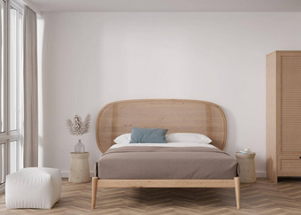 空白色墙现代卧室模拟室内斯堪的那维亚放荡不羁的风格免费的复制空间图片文本设计床上彭巴斯草原草呈现