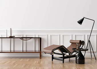 空白色墙现代生活房间模拟室内<strong>经典</strong>风格免费的空间复制空间图片文本设计棕色（的）皮革休息室椅子黑色的大理石表格呈现
