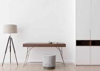 空白色墙现代房间模拟室内当代风格免费的空间复制空间图片海报桌子上衣柜灯呈现