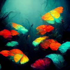 水下背景海的观点水下场景色彩斑斓的海鱼海洋水下动物