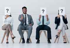 招聘行问题人成功候选人拇指工作面试工作场所快乐手手势建议新员工培训男人。公司