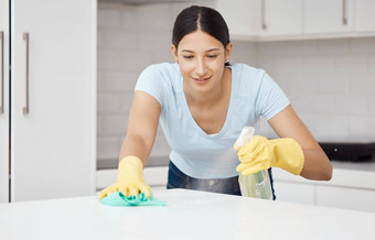 清洁服务表格更清洁的厨房工作喷雾瓶擦洗混乱的污垢布肥皂洗涤剂快乐女人员工管家工作手套产品