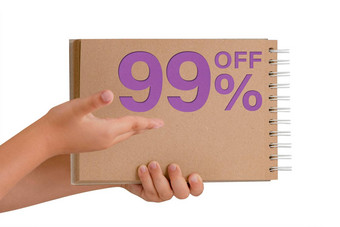 百分比折扣隔离记事本回收纸手孩子文本出售百分比孩子持有记事本展示大出售
