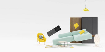 横幅现代家具复制空间广告文本标志家具商店室内细节家具出售室内项目概念模板免费的空间呈现