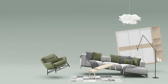 横幅现代家具复制空间广告文本标志家具商店室内细节家具出售室内项目概念模板免费的空间呈现