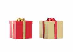礼物孤立的白色背景红色的金礼物盒子丝带设计元素问候卡邀请广告快乐圣诞节生日礼物庆祝活动渲染