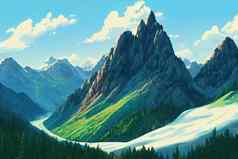 风景如画的山谷风景优美的视图不可思议的山范围