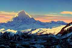 elbrus冰川高加索地区山晚上日落