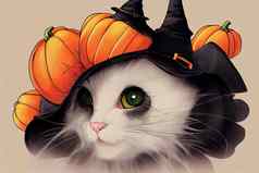 有趣的万圣节女巫主题小猫显示风格