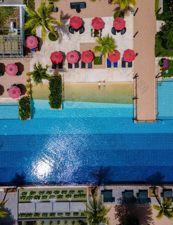 空中视图池热带游泳池无人机