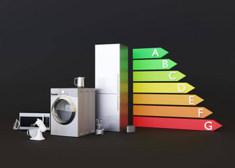 家庭电器能源效率评级图表黑色的背景电子<strong>家庭设备</strong>房子设备保存能源呈现