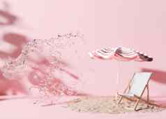 夏天假期背景粉红色的颜色水沙子海滩配件背景广告免费的复制空间文本假期旅行放松概念呈现