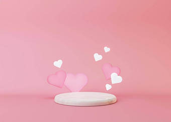 白色大理石讲台上心粉红色的背景情人节一天讲台上产品化妆品演讲有创意的模拟基座平台美产品插图
