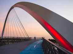 少年骑踏板车宽容桥结构迪拜迪拜水运河阿联酋