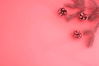 粉红色的圣诞节作文时尚的圣诞节背景模型现代设计免费的空间文本复制空间平躺前视图
