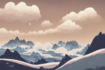 背景雪山动漫风格卡通风格显示