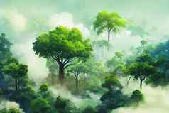空中前视图森林树热带雨林生态系统健康的