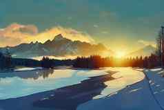 国家公园高基冬天日出视图山
