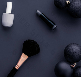 化妆化妆品产品集美品牌圣诞节出售促销活动奢侈品黑色的平铺背景假期设计